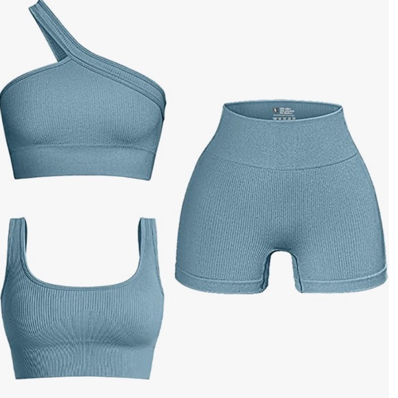 Women´s 3 Piece Outfits Ribbed Seamless Exercise Scoop...